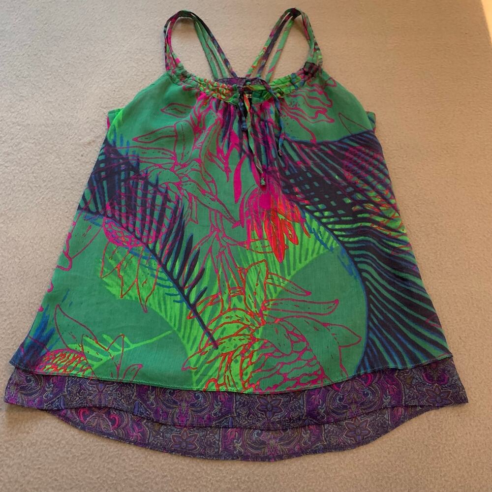Express Tropical Floral Chiffon Tank Top Small Layered Sheer Boho Y2K Strappy
